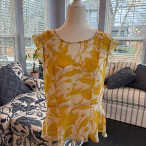CAbi Yellow Floral Blouse S